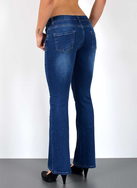 Damen Schlaghose Bootcut Jeans Low Rise