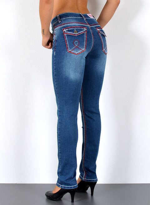 High Waist Straight Fit Jeans mit dicken Nähten