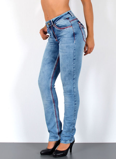 High Waist Straight Fit Jeans mit dicken Nähten