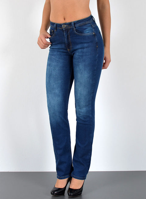 High Waist Straight Fit Jeans-Hose mit Stretch