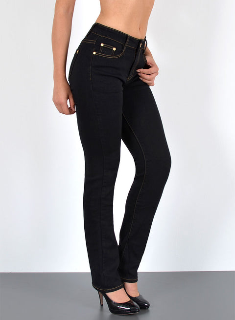 Schwarze Damen Jeans High Waist Straight aus extra weichem Baumwollstoff