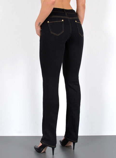 Schwarze Damen Jeans High Waist Straight aus extra weichem Baumwollstoff