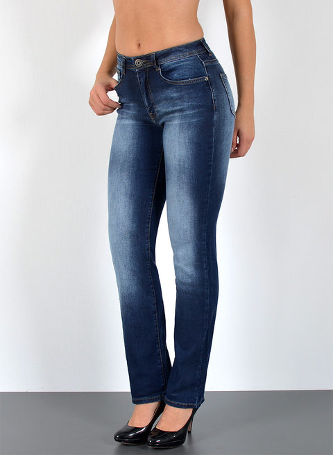 Blaue Damen Jeans mit Waschung und hohe Leibhöhe