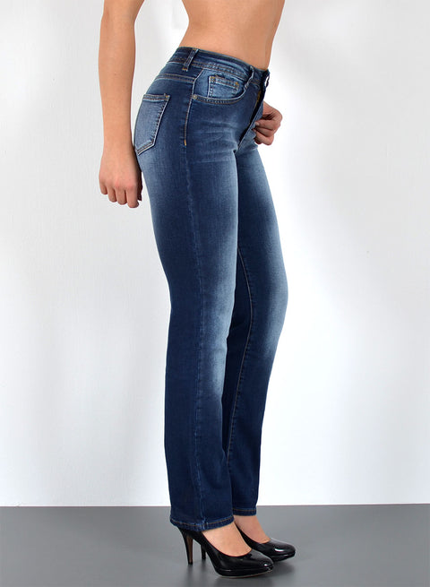 Blaue Damen Jeans mit Waschung und hohe Leibhöhe