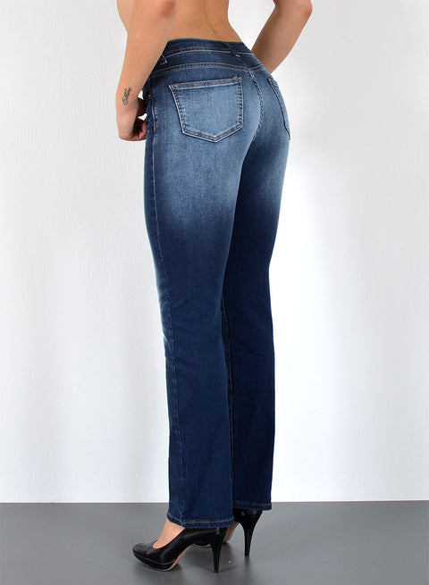 Blaue Damen Jeans mit Waschung und hohe Leibhöhe