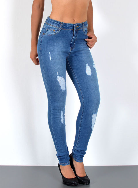 Damen High Waist Skinny Fit Jeans Destroyed Look