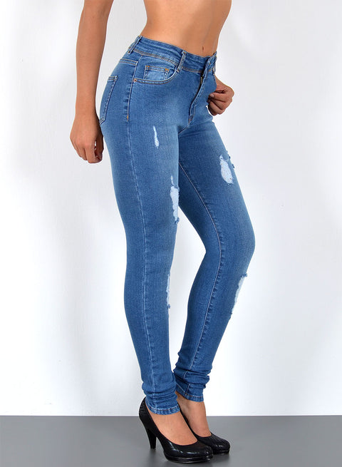 Damen High Waist Skinny Fit Jeans Destroyed Look