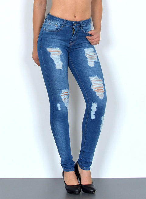 Damen High Waist Skinny Fit Jeans Destroyed Look