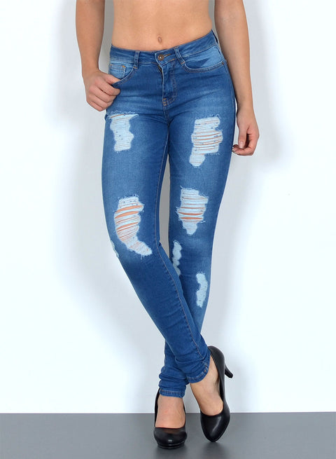 Damen High Waist Skinny Fit Jeans Destroyed Look