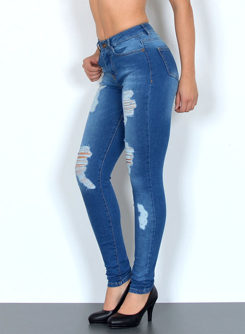 Damen High Waist Skinny Fit Jeans Destroyed Look