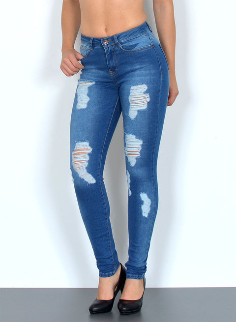 Damen High Waist Skinny Fit Jeans Destroyed Look