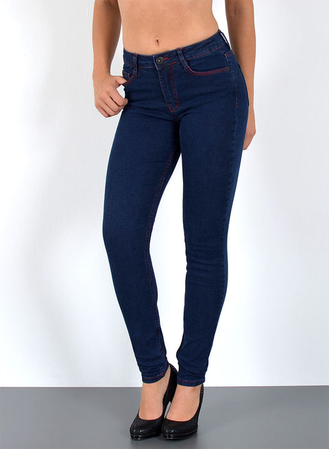 Skinny Fit Jeans High Waist mit roter Naht