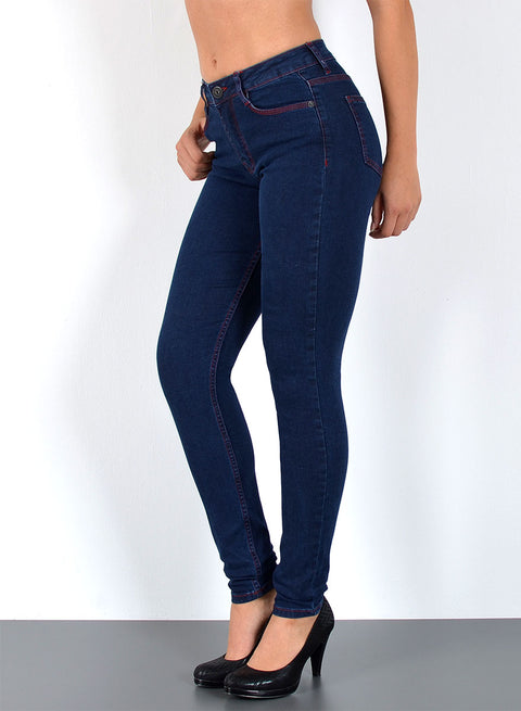 Skinny Fit Jeans High Waist mit roter Naht