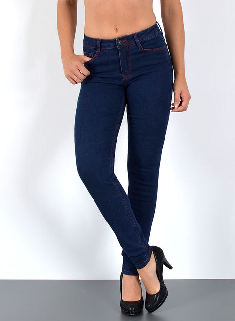 Skinny Fit Jeans High Waist mit roter Naht