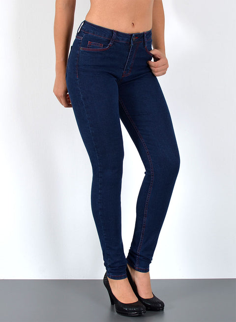 Skinny Fit Jeans High Waist mit roter Naht