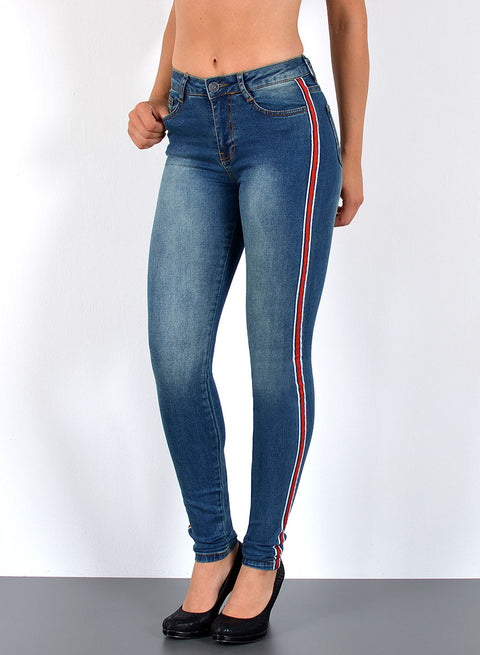 Damen High Waist Skinny Jeans mit Seitenstreifen