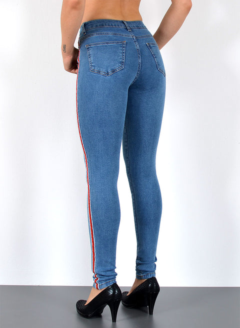 Damen High Waist Skinny Jeans mit Seitenstreifen