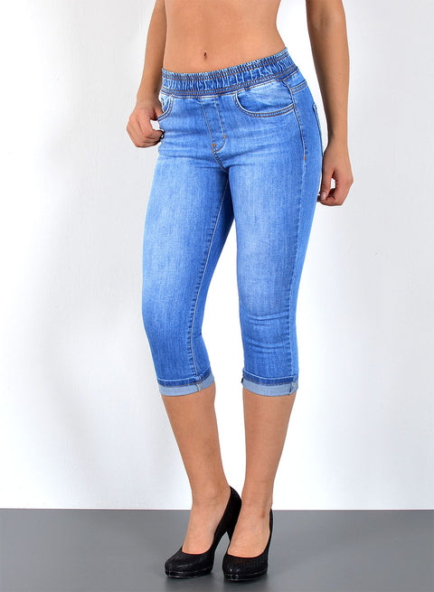 High Waist Capri Jeans mit elastischem Gummibund