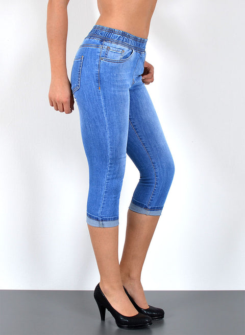 High Waist Capri Jeans mit elastischem Gummibund