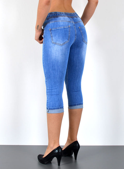 High Waist Capri Jeans mit elastischem Gummibund