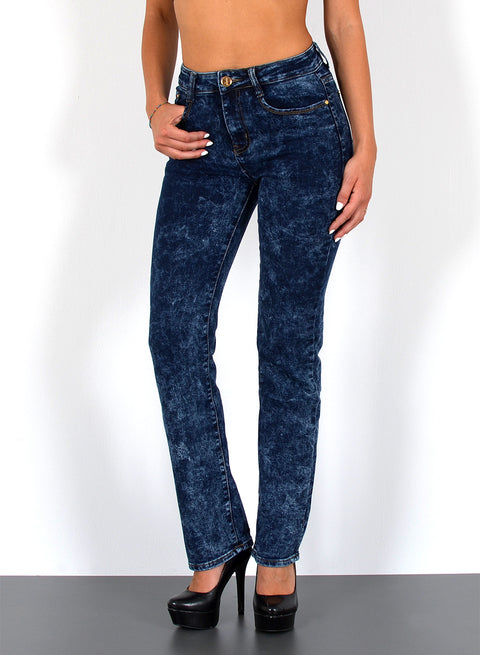 Damen Jeans Gerader Schnitt mit hohem Bund und Stretch in Blau Batik