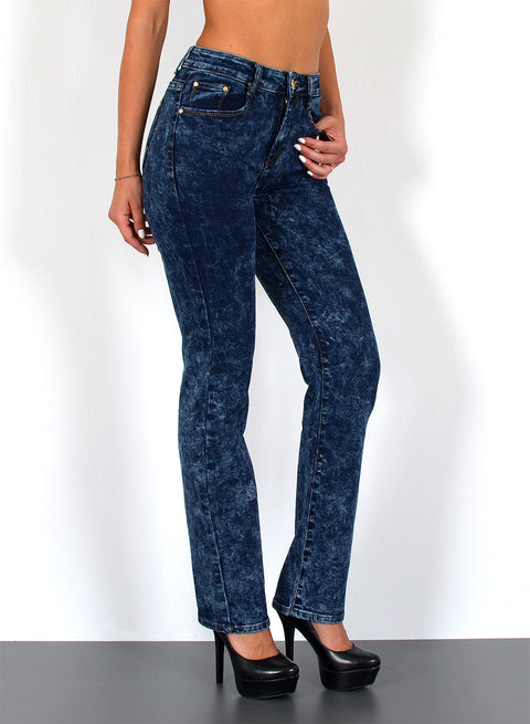 Damen Jeans Gerader Schnitt mit hohem Bund und Stretch in Blau Batik