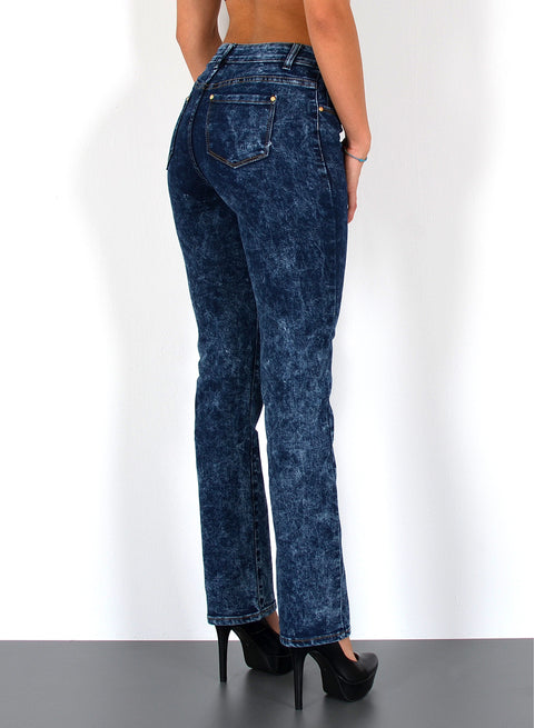 Damen Jeans Gerader Schnitt mit hohem Bund und Stretch in Blau Batik