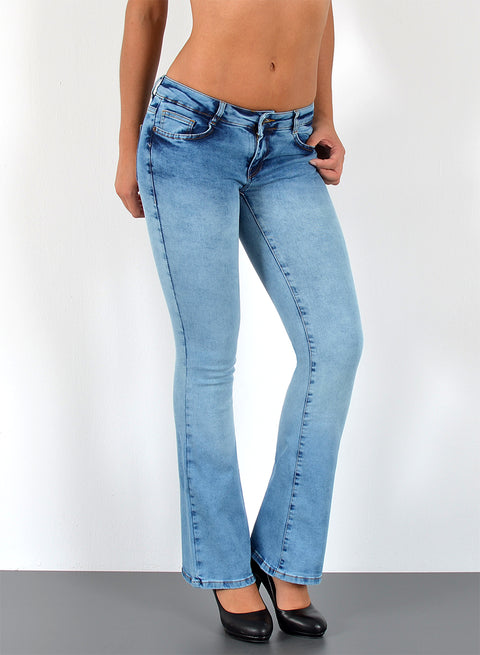 Damen Schlaghose Bootcut Jeans Low Rise