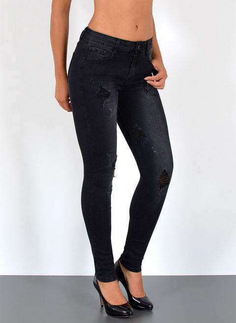 Damen High Waist Skinny Fit Jeans Destroyed Look