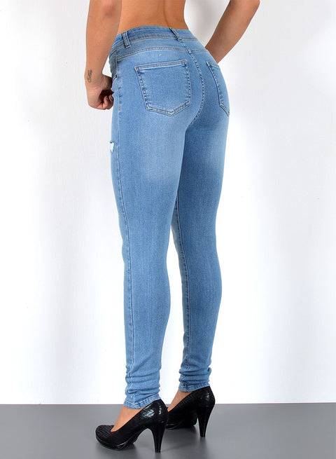 Skinny Leg Jeans Damen High Waist Hose mit Stretch im Destroyed Look