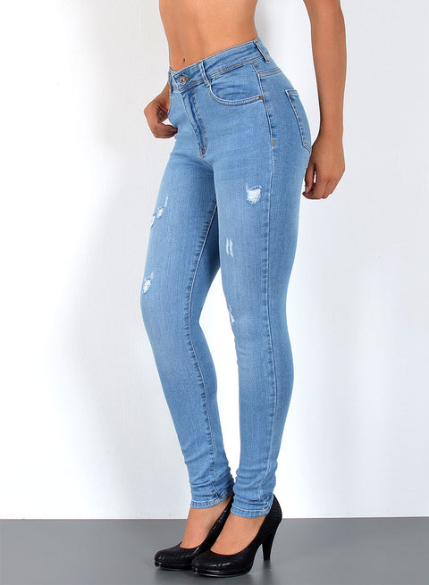 Skinny Leg Jeans Damen High Waist Hose mit Stretch im Destroyed Look