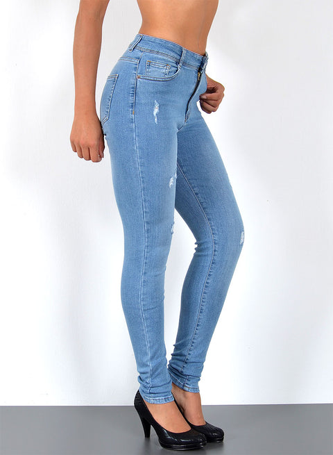 Skinny Leg Jeans Damen High Waist Hose mit Stretch im Destroyed Look