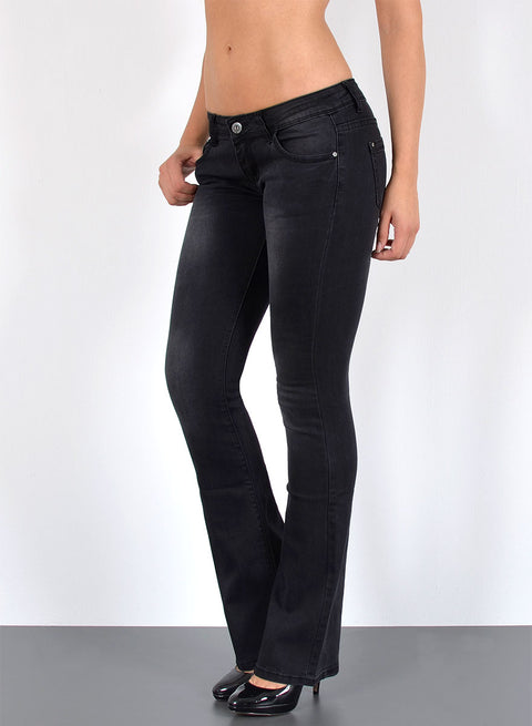 Schwarze Jeans Damen Bootcut Hose Low Waist