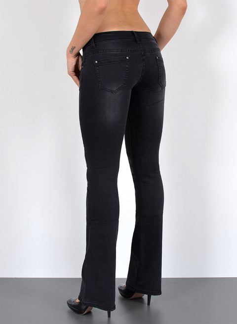Schwarze Jeans Damen Bootcut Hose Low Waist
