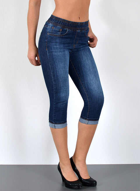 High Waist Capri Jeans mit elastischem Gummibund
