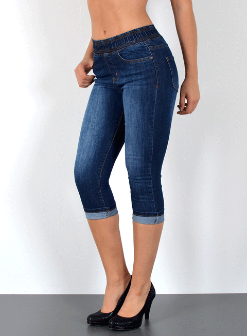 High Waist Capri Jeans mit elastischem Gummibund