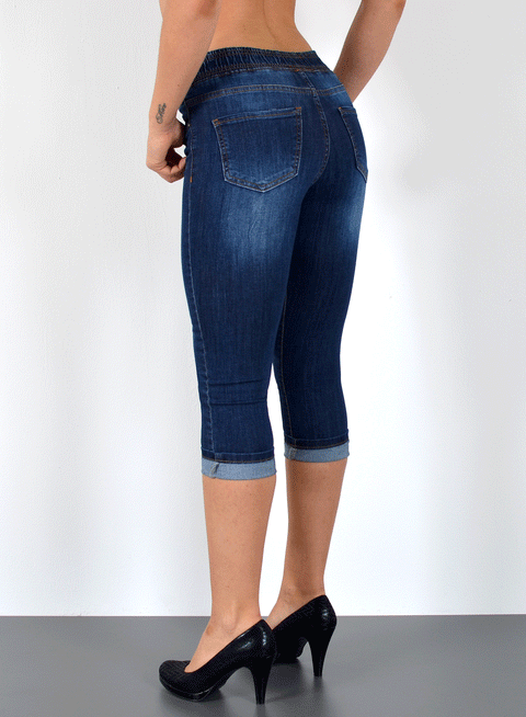 High Waist Capri Jeans mit elastischem Gummibund