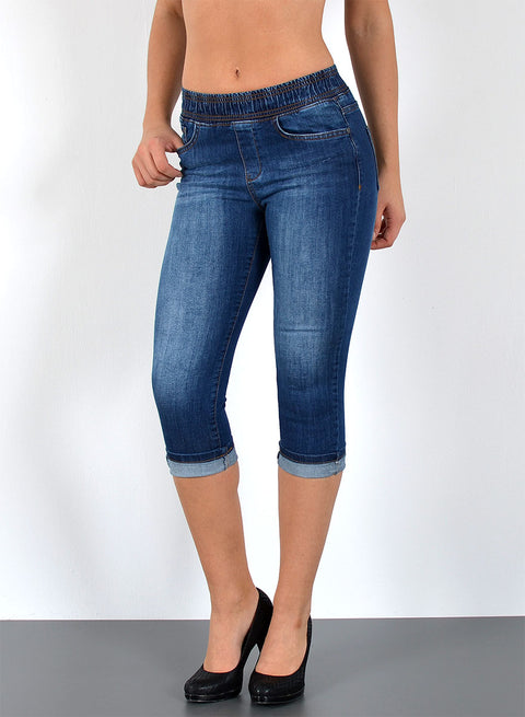 High Waist Capri Jeans mit elastischem Gummibund