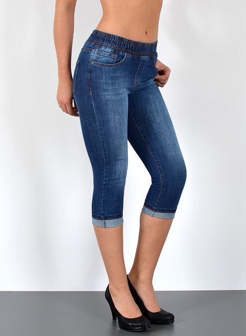High Waist Capri Jeans mit elastischem Gummibund