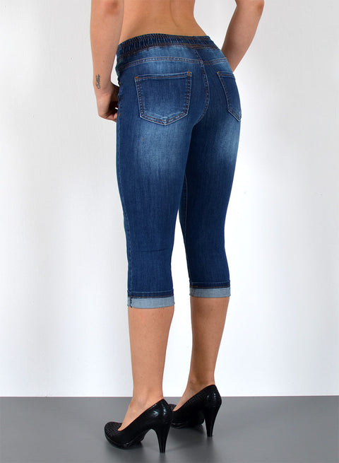 High Waist Capri Jeans mit elastischem Gummibund