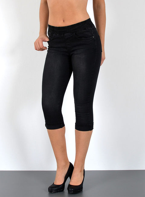 High Waist Capri Jeans mit elastischem Gummibund