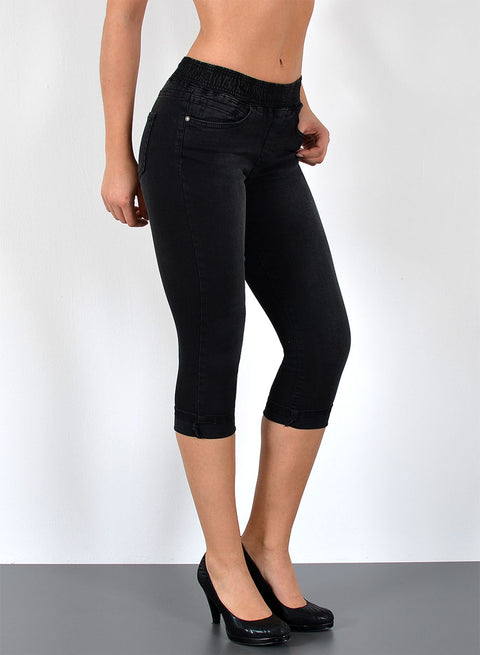 High Waist Capri Jeans mit elastischem Gummibund