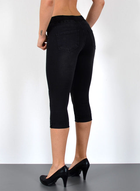 High Waist Capri Jeans mit elastischem Gummibund