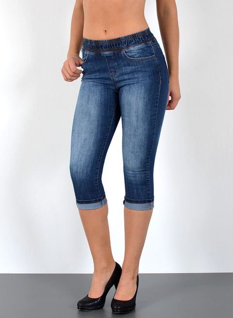 High Waist Capri Jeans mit elastischem Gummibund