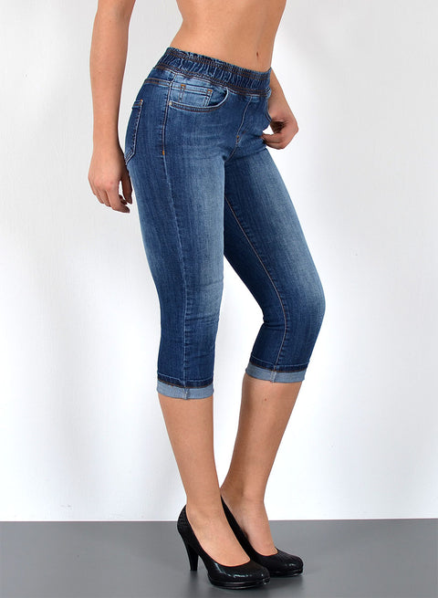 High Waist Capri Jeans mit elastischem Gummibund
