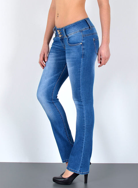 Damen Bootcut Jeans Low Waist mit 3 Knöpfen