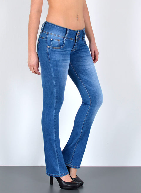 Damen Bootcut Jeans Low Waist mit 3 Knöpfen