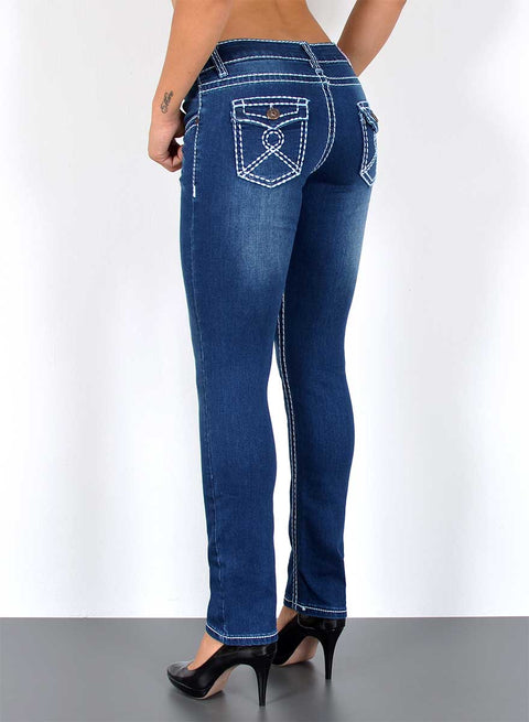 High Waist Damen Jeans Straight Fit mit dicker Naht