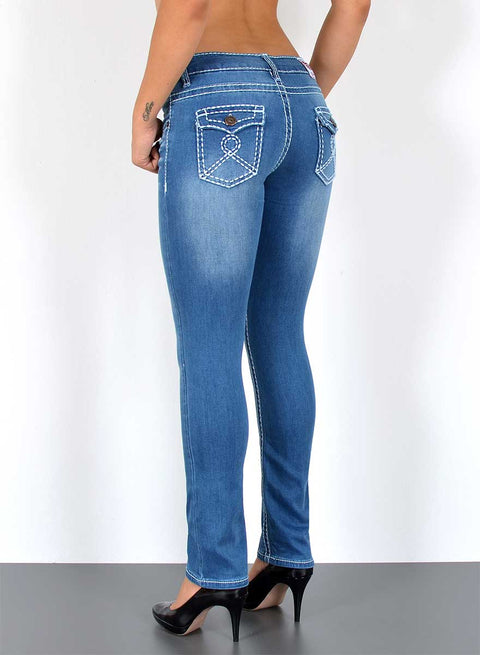 High Waist Damen Jeans Straight Fit mit dicker Naht