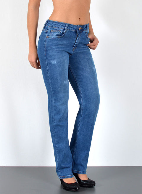 Straight Fit Jeans Damen High Waist im Destroyed Look mit Stretch